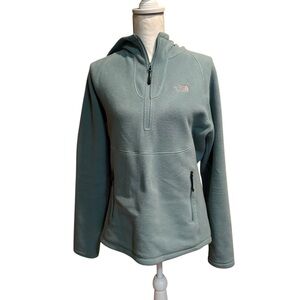 The North Face Women’s Med Mint Green Fleece Hoodie Pullover Half Zip Jacket
